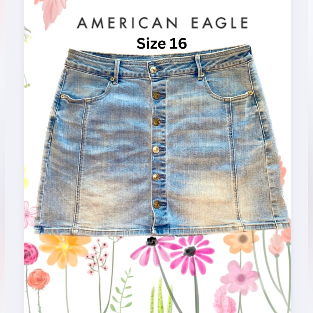 American Eagle Super Stretch Button Down Denim Skirt- Size 16